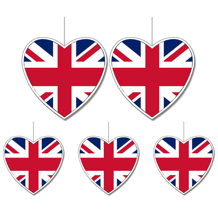5-delige hou van Groot Brittanie/Engeland versiering set hartjes van 14 cm en 28 cm