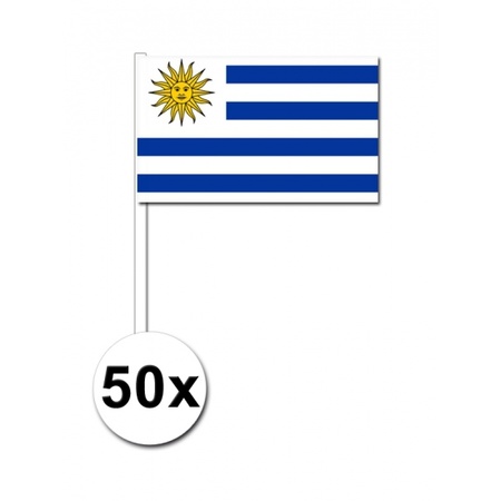 50 stuks papieren zwaaivlaggetjes Uruguay