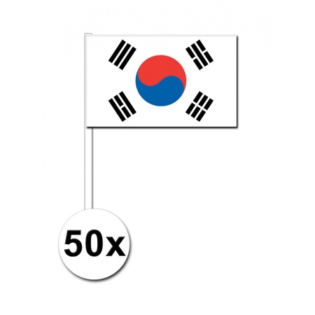50 stuks papieren zwaaivlaggetjes Zuid Korea 12 x 24 cm