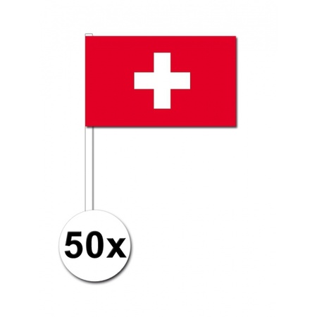 50 papieren zwaaivlaggetjes Zwitserland 12 x 24 cm