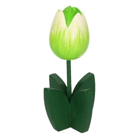5x Decoratie houten witte tulpen