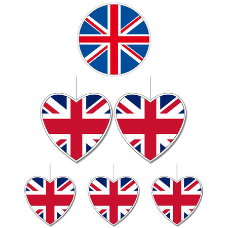 6-delige hou van Groot Brittanie/Engeland versiering set hartjes van 14 cm en 28 cm