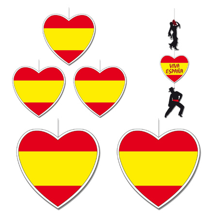 6-delige hou van Spanje versiering set deco hanger en hartjes van 14 cm en 28 cm