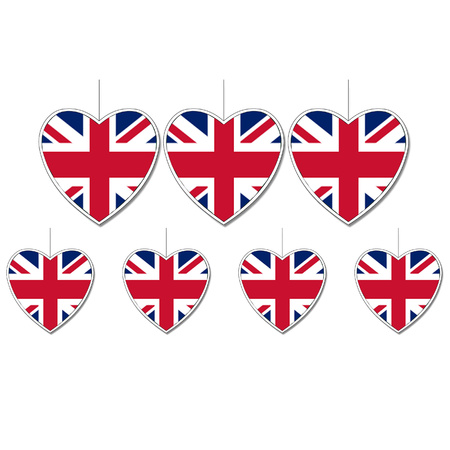 7-delige hou van Groot Brittanie/engeland versiering set hartjes van 14 cm en 28 cm