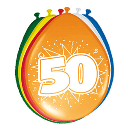 Ballonnen 50 jaar van 30 cm 16 stuks + gratis sticker