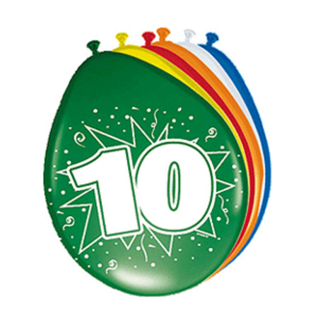 Ballonnen 10 jaar van 30 cm 16 stuks + gratis sticker