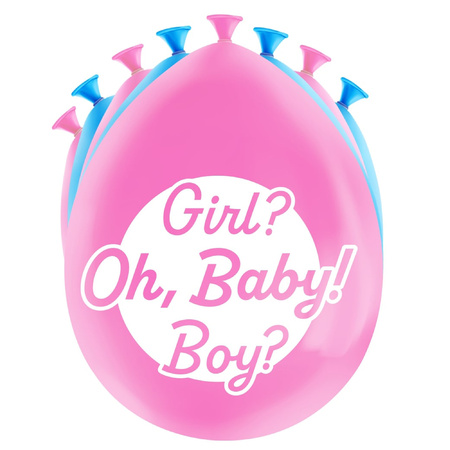 8x pieces Gender reveal party balloons - pink/blue - latex - 30 cm