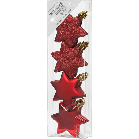 8x pcs plastic christmas tree decoration stars red 6 cm