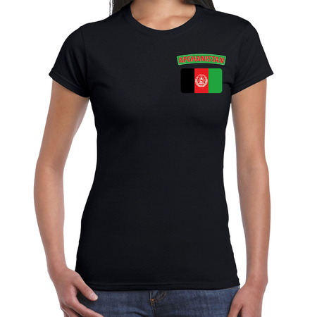 Afghanistan t-shirt met vlag zwart op borst voor dames