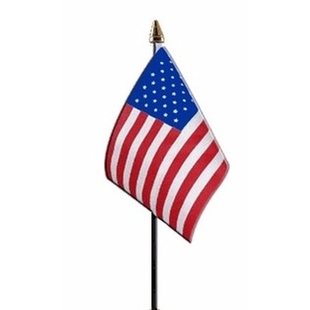 4x pieces USA/America mini flags on pole 10 x 15 cm