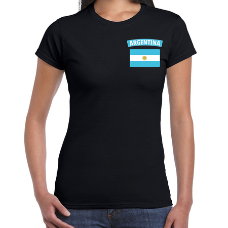 Argentina t-shirt met vlag Argentinie zwart op borst voor dames