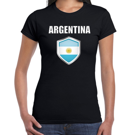 Argentinie landen supporter t-shirt met Argentijnse vlag schild zwart dames