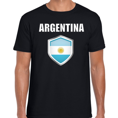 Argentinie landen supporter t-shirt met Argentijnse vlag schild zwart heren