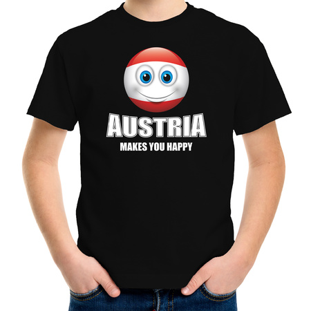 Austria makes you happy landen t-shirt Oostenrijk zwart voor kinderen met Emoticon