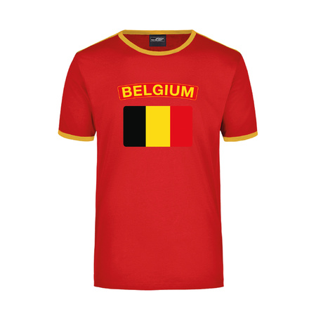 Belgium rood / geel ringer t-shirt Belgie met vlag voor heren