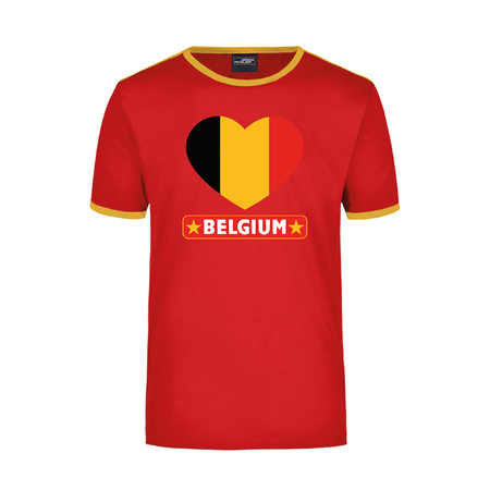 Belgium rood / geel ringer t-shirt Belgie vlag in hart voor heren