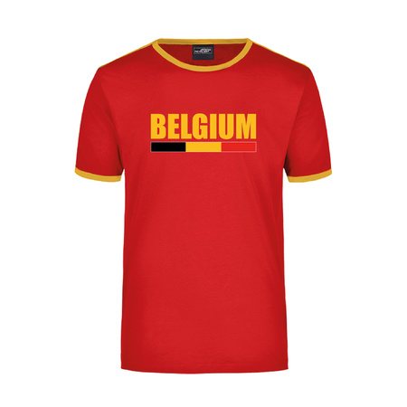 Belgium supporter rood / geel ringer t-shirt Belgie met vlag voor heren