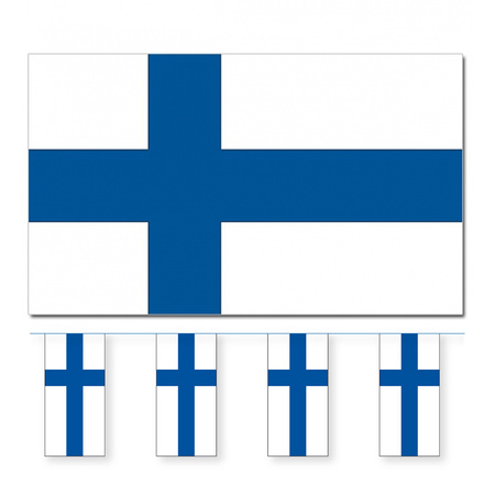 Bellatio Decorations - Vlaggen versiering set - Finland - Vlag 90 x 150 cm en vlaggenlijn 4 meter