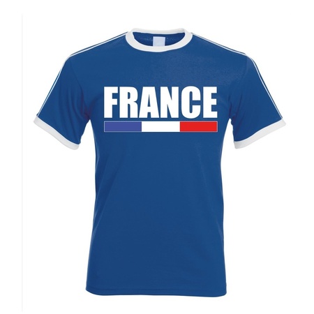 Blauw/ wit Frankrijk supporter ringer t-shirt voor heren