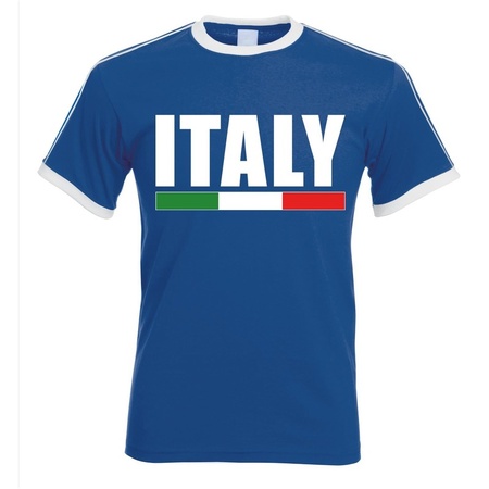 Blauw/ wit Italie supporter ringer t-shirt voor heren