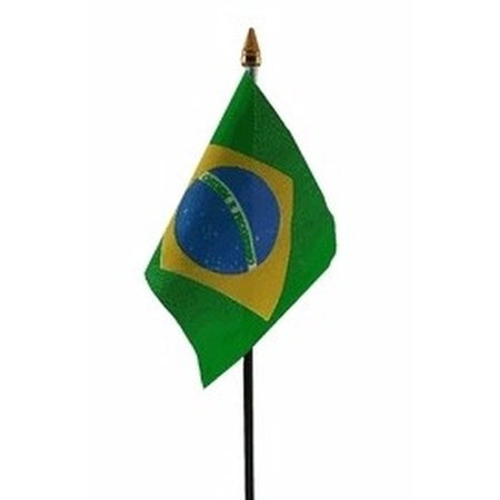 Brazilie tafelvlaggetje 10 x 15 cm met standaard