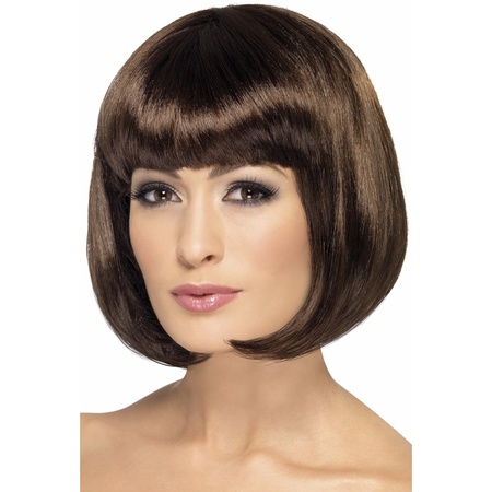 Brown bob wig with straight fringe
