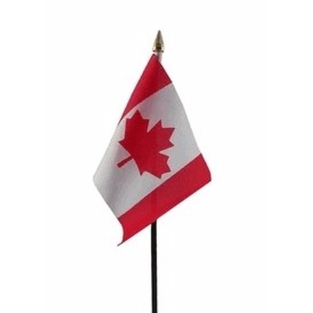 2x stuks Canada tafelvlaggetjes 10 x 15 cm met standaard