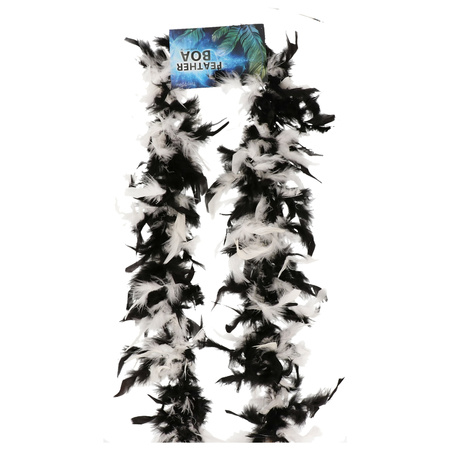 Carnaval Feathers boa - black/white - 180 cm - 45 gram - Glitter and glamour