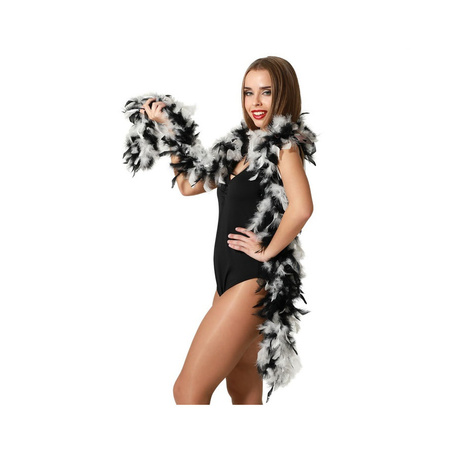 Carnaval Feathers boa - black/white - 180 cm - 45 gram - Glitter and glamour