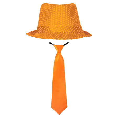 Toppers - Carnaval verkleed set - hoedje en stropdas - oranje - volwassenen