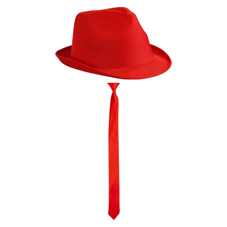 Toppers in concert - Carnaval verkleed set - hoedje en stropdas - rood - volwassenen