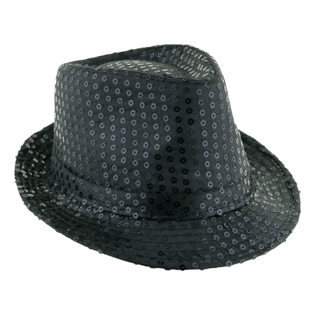 Toppers - Carnaval fashion set Partyman - Trilby glitter hat and suspenders - black - for men/woman