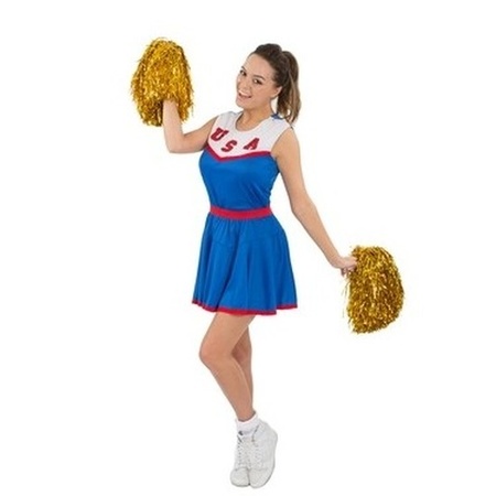 Verkleedkleding blauw wit rood cheerleader jurkje