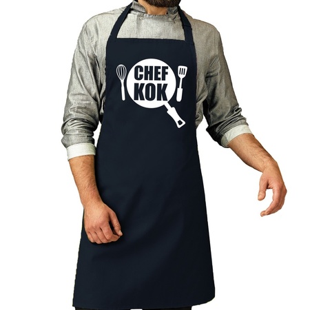 Chef kok barbeque schort / keukenschort navy voor heren