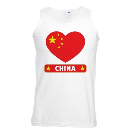 China hart vlag singlet shirt/ tanktop wit heren