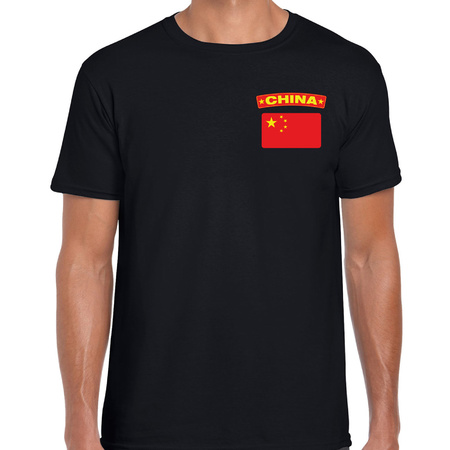 China t-shirt with flag black on chest for men