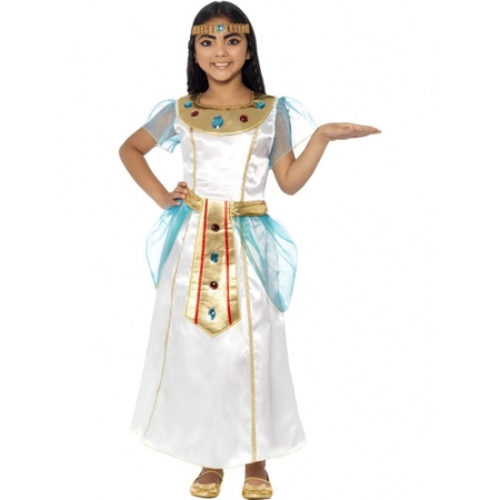 Wit met blauw Egyptisch jurkje voor meisjes