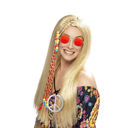 Ladies Flower Power carnaval set blond wig and glasses/necklace