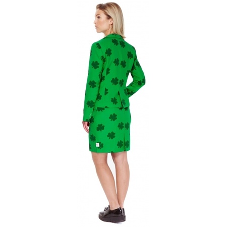 Groen kostuum met klavertjes print voor dames