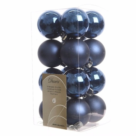 32x stuks kunststof kerstballen mix van lichtroze en donkerblauw 4 cm