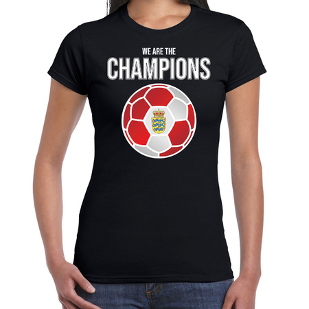 Denemarken EK/ WK supporter t-shirt we are the champions met Deense voetbal zwart dames