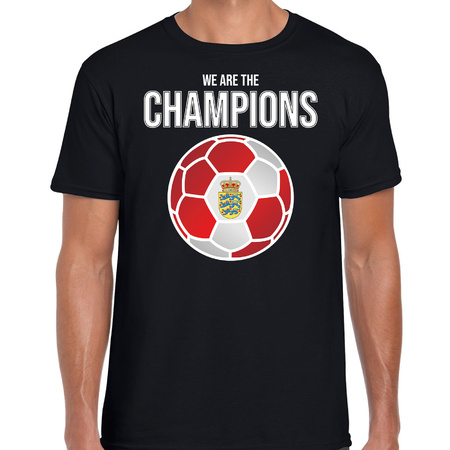 Denemarken EK/ WK supporter t-shirt we are the champions met Deense voetbal zwart heren