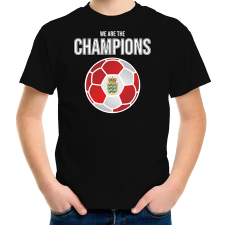 Denemarken EK/ WK supporter t-shirt we are the champions met Deense voetbal zwart kinderen