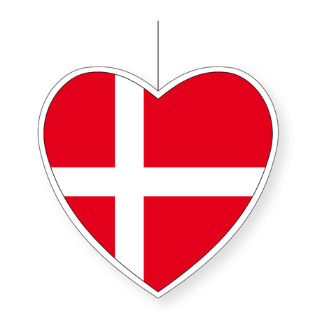 Denemarken vlag hangdecoratie hartjes vorm karton 28 cm