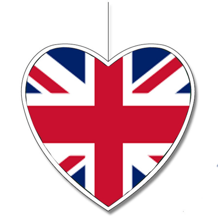 Engeland vlag hangdecoratie hartjes vorm karton 14 cm