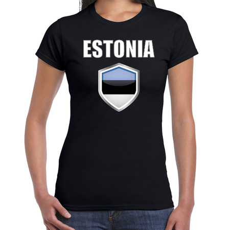 Estland landen supporter t-shirt met Estlandse vlag schild zwart dames