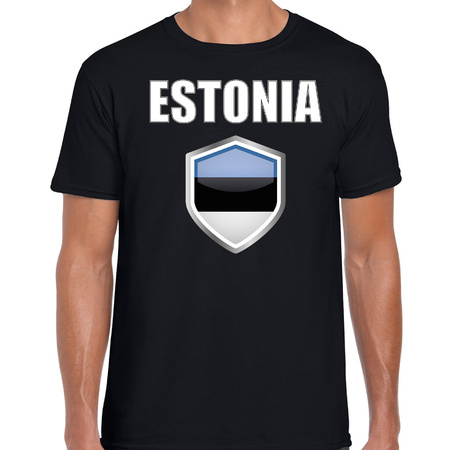 Estland landen supporter t-shirt met Estlandse vlag schild zwart heren