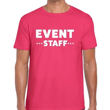 Event staff / personeel tekst t-shirt roze heren