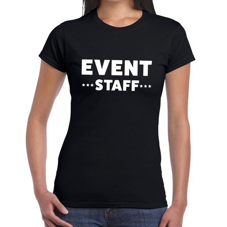 Event staff / personeel tekst t-shirt zwart dames