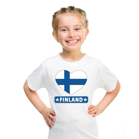 Finland hart vlag t-shirt wit jongens en meisjes